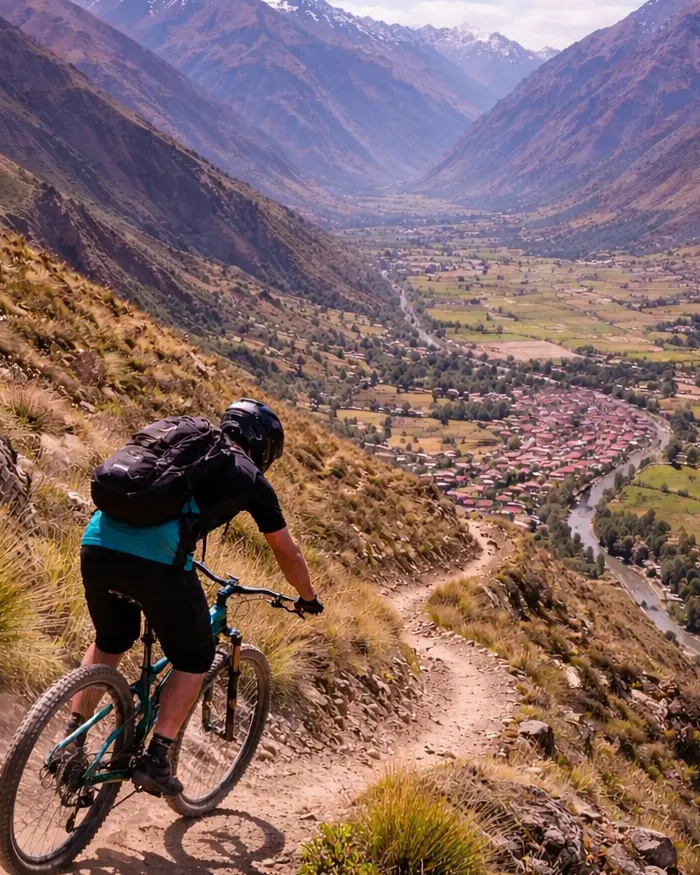On the MTB routes in Urubamba, you constantly feel the change in terrain_ hard packed dirt, loose gravel, and embedded Andean rock.