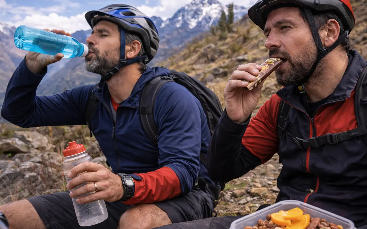 Mientras el paisaje se abre frente a ti, tomas agua y recuperas fuerzas con un snack rápido.